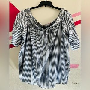 Lane Bryant Lantern Sleeve Off Shoulder Striped Print Blouse